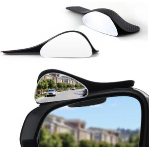 LivTee Blind Spot Mirror with Side Mirror Rain Guard, Carbon Fiber 2-in-1 Side Mirror Covers Kit with Wide Angle Adjustable Stick for Cars SUV and Trucks, Pack of 2