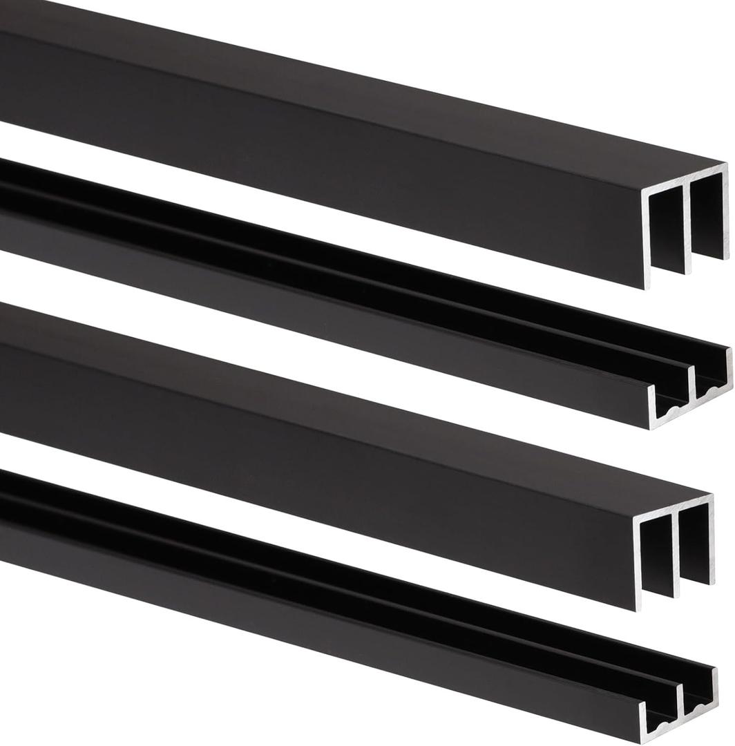 2Sets Aluminum Sliding Door Track Set for 1/4" Thick Panels Glass Cabinet Door Window Sliding Track, Size 48 x 0.79 inches (Black)