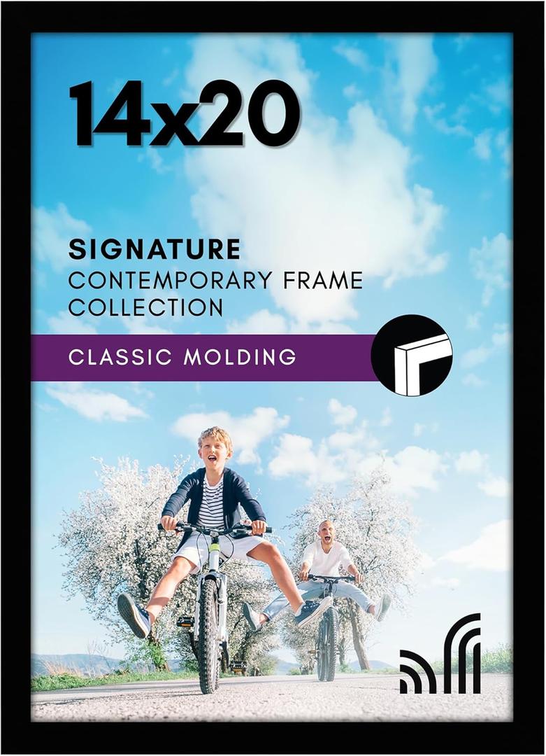 Americanflat 14x20 Picture Frame with Polished Plexiglass - Signature Collection - Gallery-Style Frames Made of Engineered Wood - Photo Frame for Wall Display - Black