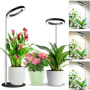 Grow Lights for Indoor Plants, 80 LEDs Full Spectrum Plant Grow Light with 2 Mounting Options, 6/12/16H Timer, 3 Spectrum Modes, 37 in Height Adjustable Desk Growing Lamp (Black/2-Pack)