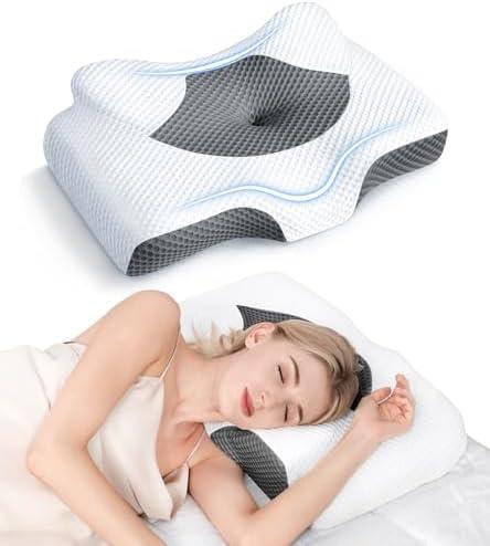 Osteo Cervical Pillow for Neck Pain Relief, Hollow Design Odorless Memory Foam Pillows with Cooling Case, Adjustable Orthopedic Bed Pillow for Sleeping, Support for Side Back Sleepers Queen