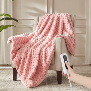 Heated Throw Blanket - Fast Heating 3D Jacquard Electric Heated Blanket, Cozy Heating Blanket with 6 Heating Settings & 4 Hours Auto-Off, 50"x60", Pink