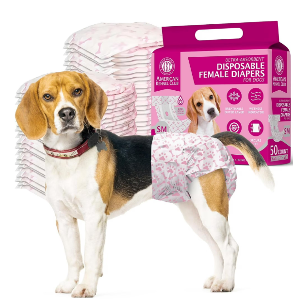 American Kennel Club Female Dog Wrap, Disposable Diapers with Wetness Indicator, Small, 50 Count