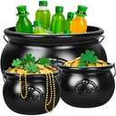 3PCS St Patrick's Day Cauldron, 12.6" and 7.68" Plastic Cauldron Irish Festival Coins Candy Holder, Reusable Pot of Gold Bucket Lucky Leprechaun Themed Treat Pot for St Patrick's Day Decorations