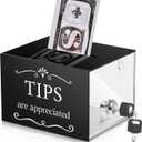 Vesici Tip Jars for Money 6 x 4 x 5 Inch Acrylic Tip Collection Box with Lock Donation Suggestion Box for Tip Storage Container Raffling Box for Bartender Bars, Musicians Restaurants Driver (Black)