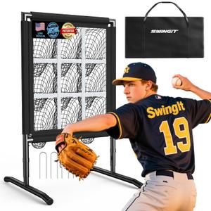 9 Hole Pitching Net with Pitching Target Pockets Portable Baseball Net Adjustable Pitcher Training Equipment with Throwing Target Carry Bag and Strike Zone, Great for All Skill Levels (Black)