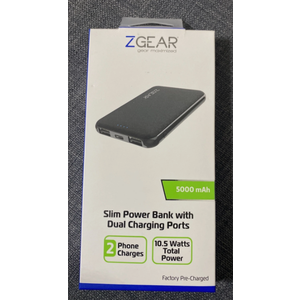 ZGear 5000 mAh Slim Dual Charging Port Power Bank - Black