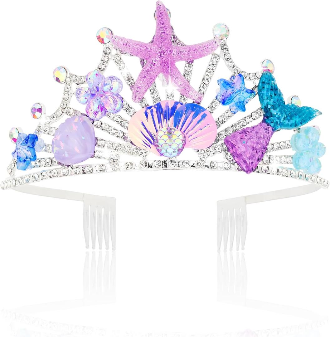 YARIEW Mermaid Crown Mermaid Birthday Decorations Tail Fish Scales Seashell Hair Accessories for Women and Girls Mermaids Tiara (Purple)