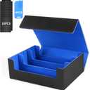 Card Storage Box For Trading Cards1800+, PU Leather Magnetic Closure Storage Box with 10PCS Divider, Card Deck Box Fit MTG, and Sport Cards (Black Purple) (Black Blue)