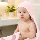 Muslin Hooded Baby Bath Towels - 3 Pack 100% Cotton Ultra-Soft Towels for Newborns, Infants, Toddlers - 32x32 Inch - Highly Absorbent, Quick-Dry Essentials for Bath Time, Beach, Pool, Pink Series