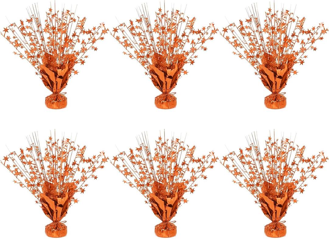 6 Pack Metallic Foil Spary Centerpieces for Tables, Orange Centerpieces for Tables Decorations, Star Brust Table Centerpieces for Birthday Graduation Wedding Baby Shower Party