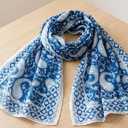 Rastogi Handicrafts Scarfs For Women 100% Pure Cotton Design Hand Block Printed Mini Scarf/Stoll/Stole For Girls 70x20 Inch (Blue)