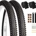 2 Pack 24" x 1.95" Mountain Bike Tire Set, 24 inch Folding Replacement Puncture-Resistant Bicycle Tires with 24 x 1.75-2.125 inch Bike Tubes and Repair Tool Kit for Mountain Bike, Off-Road Bike