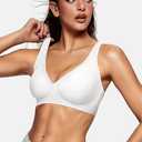 OEAK Womens Deep V Bras Wireless Comfortable Bra Supportive No Underwire Bras Tshirt Push Up Bralettes Plunge Seamless Bra (White, M)