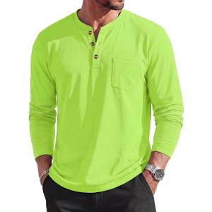 MAGCOMSEN Men's Long Sleeve Henley Shirts Cotton Pocket Lightweight Tees (Green, S)