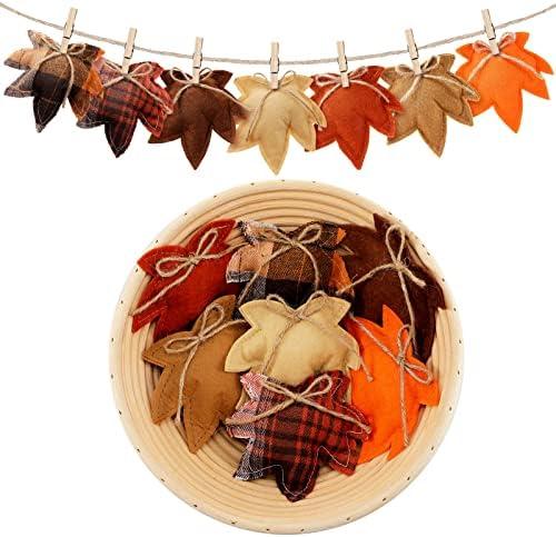 15 Pcs Fall Thanksgiving Maple Leaf Hanging Ornaments Felt 3D Maple Leaf Hanging Decors Harvest Fall Leaves for Autumn Tree Farmhouse Festival Party Supplies DIY Craft Halloween Christmas