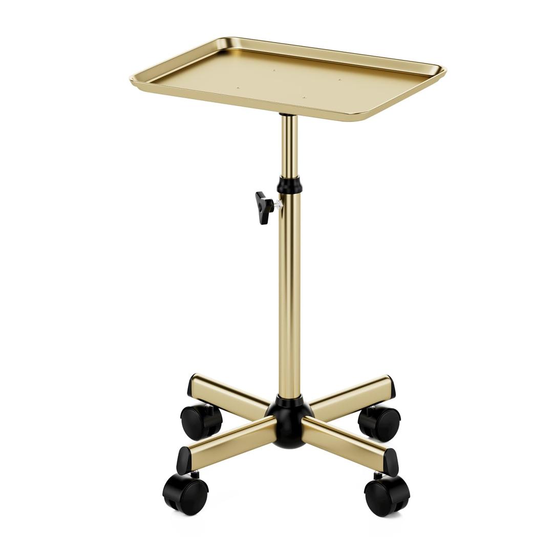 Salon Tray, Premium Metal Rolling Tray Cart, Tattoo Tray Height Adjustable, Dentist Tray Medical Tray Spa Service Rolling Tray, Champagne Gold