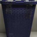 Mind Reader Slim Laundry Hamper with Lid, 40L Clothes Basket, Premium Wicker Design, Plastic, Navy (Single)