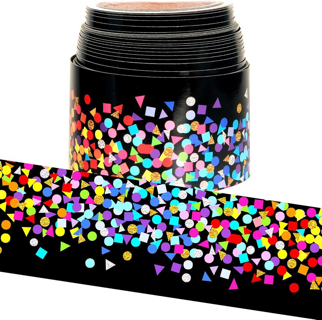 2 x Youngever 52.5 ft Bulletin Board Borders Confetti Border for Classroom Decoration, Confetti on Black