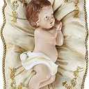 Infant Jesus Paired with White Pillow Resin Christmas Figurine, 5 Inches