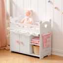 Wooden Baby Doll Crib, Doll Bed with Storage & Bedding, Doll Furniture | Wooden doll crib with bedding, storage space, hanging bag and hooks, perfect doll furniture for 18-21 inch dolls., 22 x 10.8 x 21.3 inches