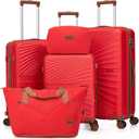 Luggage Sets 5 Piece, Suitcases with Wheels, ABS Hard Case Luggage with TSA Lock Spinner Wheels, Carry On Luggage Set (20/24/28 inch) (Red)