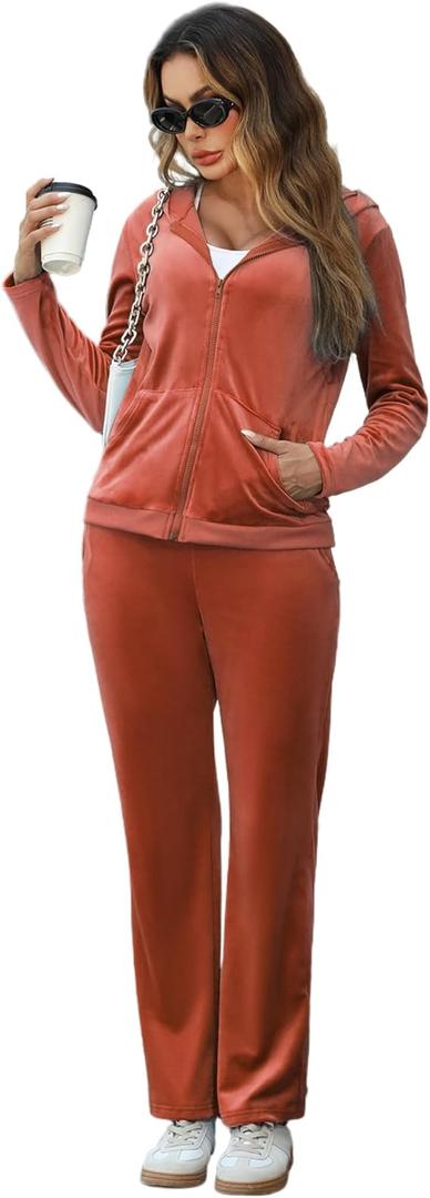 Marvmys Velour Tracksuit Womens 2 Piece Outfits Velvet Sweatsuit Jogging Suit Full Zip Up Hoodie and Sweatpants Set XXL