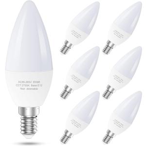 E12 Led Ceiling Fan Light Bulbs, 6W B11 Led Bulb Replace 60 Watts Incandescent, 550 LM, 2700K Warm White, Type B Light Bulb for Chandelier Lamp, Non-Dimmable Candle Lightbulbs,6-Pack (Yellow)