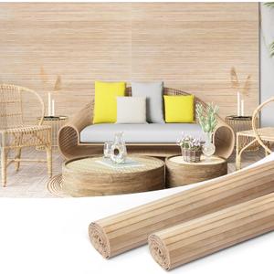 Art3d 48 x 96 Inch Natural Bamboo Wall Panel for Interior Wall Decor, Flexible Pole Wrap Wainscoting Wall Cladding Paneling for Living Room, Bedroom, Office, Kitchen Island, 2-Pack, Light-carbonized