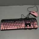 FOPETT 8870P Wired Keyboard and Mouse Combo - Full-Sized Computer Keyboards with 104 Round Keys Retro Typewriter Mouse and Keyboard for PC Windows Desktop Laptop - Pink Colorful