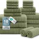 Casa Platino 100% Luxury Cotton Bath Towel Pack of 18 - Softer, High Absorbency & Durable - 6 Bath, 6 Wash Cloth, 6 Hand Towels for Bathroom - Premium Look, Spa Quality, Solid Dyed Towels - Oil Green