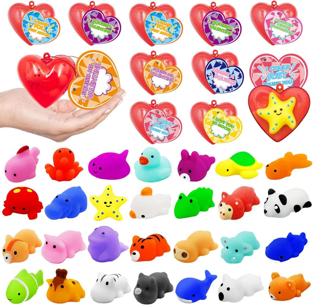 28 Pack Mochi Squishes Valentines Day Gifts for Kids Classroom, Valentines Day Cards for Kids School, Valentines for Class Valentines Exchange Cards Party Favors Classroom Exchange Gift Set
