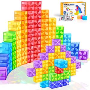 Magnetic Blocks - 32pcs Translucent Magnetic Building Blocks for Toddlers 1-3, STEM Rainbow Magnet Cubes for Kids Ages 2-4, Magnet Toys for Kids 3-5, Christmas Birthday Gifts for Girls & Boys