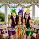 50 FT Mardi Gras Decorations Tinsel Garland with Mask, Purple Green Gold Shiny Metallic Twist Mardi Gras Garland for Home Tree Mantle Stairs Porch Indoor Outdoor Carnival Party Decor