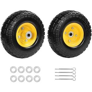 4.10/3.50-4 tire and wheel flat free, 10 Inch Solid Rubber Tire with 5/8" Bearings 2.1" Offset Hub For Hand Truck Garden Cart Wagon Trolley Dolly Wheels(2 Pack)