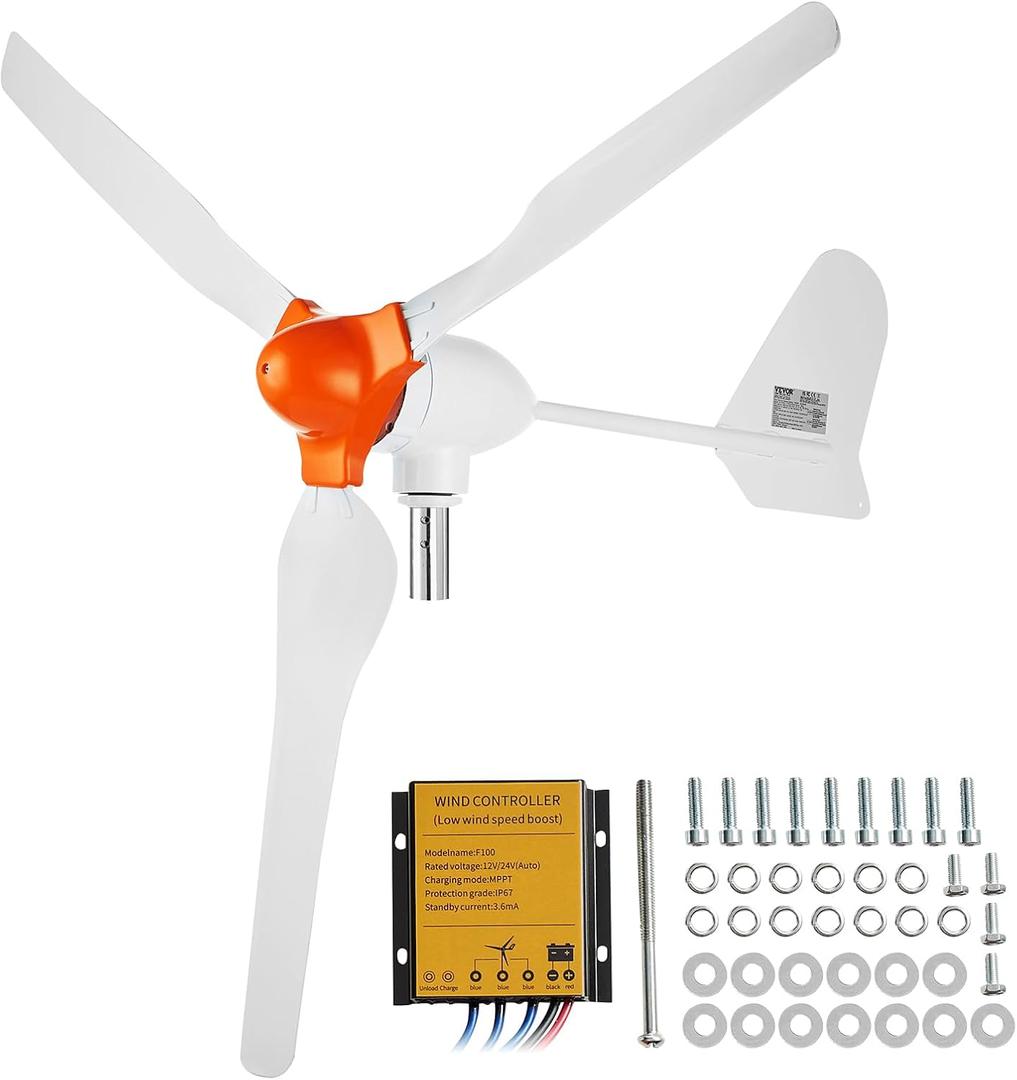 VEVOR 800W Wind Turbine Generator Kit, 12V 3-Blade Power Generator With MPPT Controller, Adjustable Windward Direction & 2.5m/s Start Speed, for Home, Farm, RVs, Boats