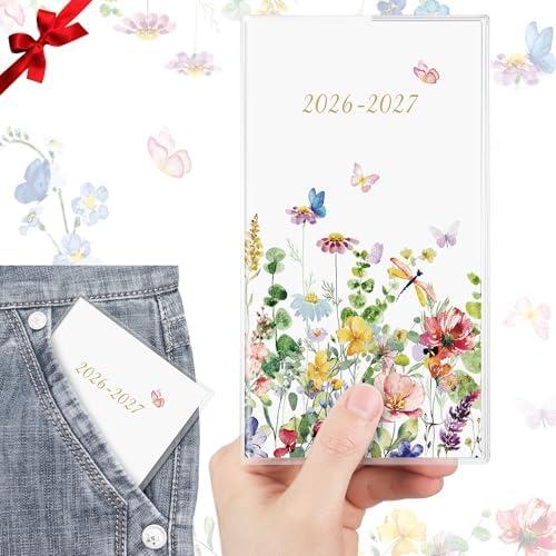ReliThick 2026-2027 Pocket Calendar for Purse Small Monthly Planner Notebook with PVC Cover Pocket Calendar Journals Notepads Appreciation Gift for Women Mom Friends Teacher (Wildflowers) Pack of 2