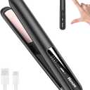 Hoson Cordless Hair Straightener,Portable Mini Flat Iron Travel for Bangs,Short Hair,USB-C Rechargeable Wireless Curling Iron and Curler 2 in 1(Black),for Touch Ups