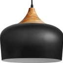 Modern Pendant Lights,Wooden Dome Pendant Light Fixture,Adjustable Hanging Pendant Lighting Chandelier Lamp for Kitchen Island,Dining Room,Hallway,Foyer,Bedroom(Black) (8920-BK)