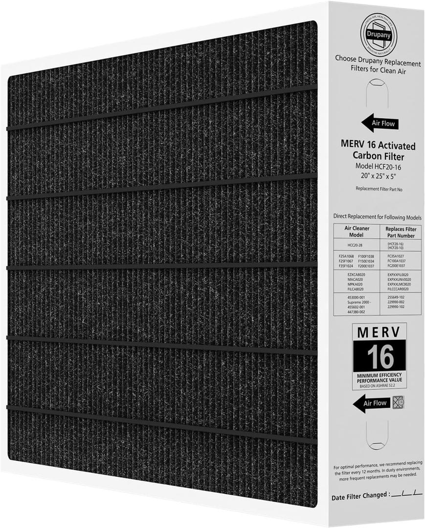 1 Pack 20x25x5 MERV 16 Air Filter, Compatible with Lennox HCC20-28 MERV 16 Furnace Filter for HVAC System, Part Number HCF20-16, HCF20-10
