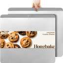 HONGBAKE 2 Pieces Large Flat Cookie Sheet No Edges, Nonstick Insulated Baking Pan, Commercial Oven Trays for Cooking, 16" X 14", Grey