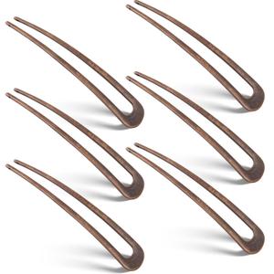 WILLBOND 6 Pieces French Hair Pins Metal U Shaped Updo Hair Forks for Long Thick Twist Hairstyle Chignon 2 Prong Sticks Hairpins for Women Lady Buns Hairstyle Accessories(Bronze)