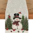 Artoid Mode Snowman Birds Trees Christmas Table Runner, Seasonal Silver Winter Holiday Kitchen Dining Table Decoration for Home Party Decor 13 x 36 Inch