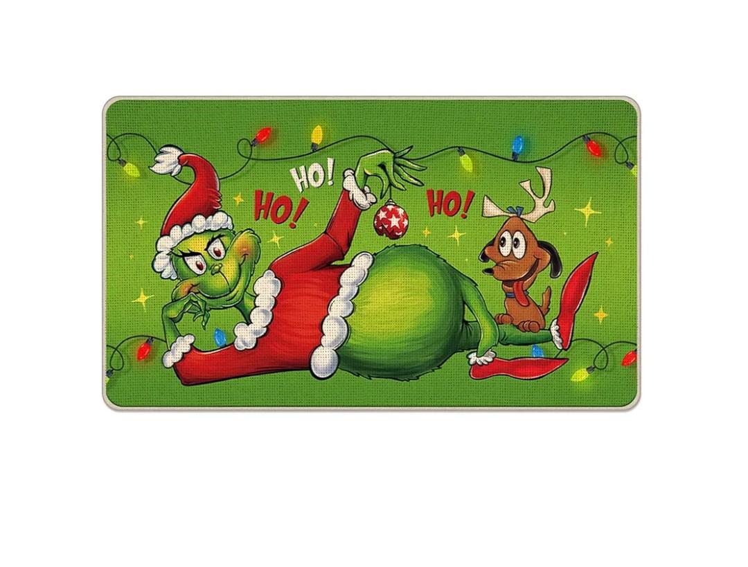 Tailus Green Christmas Decorative Front Door Mat, Xmas Max Dog Hohoho Doormat Indoor Outdoor Non-Slip Floor Entryway Rug, Funny Holiday Home Kitchen Decoration 17x29 Inch