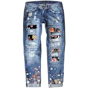 Astylish Womens Plaid Patch Ripped Boyfriend Distressed Stretch Skinny Denim Jeans 2XL