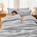 MUXHOMO 7 Pieces California King Comforter Set, Soft Bed in a Bag Cal King Size, All Season Bedding Set with Comforter, Flat Sheet, Fitted Sheet, Pillowcases & Shams, Light Grey