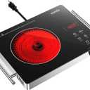 1800W Portable Electric Stove, 110v Electric Burner with Carry Handle Hot Plate, Ceramic Infrared Single Burner Cooktop, Touch & Knob Control Timer, Safety Lock (Black)