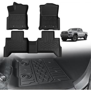 TripleAliners Truck Mat Compatible with 2018-2023 Toyota Tacoma Double Cab Accessories, Floor Mats Heavy Duty Custom Fit All Weather Protection TPE Pickup Liner, Only for Auto Trans