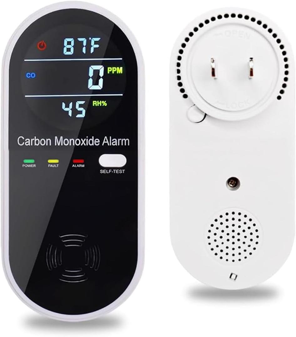 Carbon Monoxide Detectors, Carbon Monoxide Detector Plug in with Temperature Humidity Sensor Built-in, CO Level Monitor Alarm with Clear LCD Display Sound & Light Warning for Home/Hotel/RV