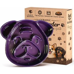 Cute Ceramic Slow Feeder Dog Shape, 1.5 Cups Pet Food Bowl for Small & Medium Breed. Bite-Resistant, Dishwasher Safe, Maze Design to Prevent Fast Eating, Bloat, Choking. Gift for Dog Lovers